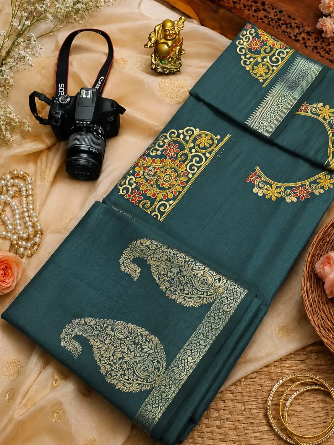 Paisley Arch Zari Embroidered Tussar Silk Saree